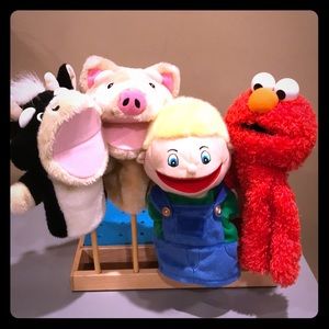 Cow, Pig, Boy, and Elmo Puppets